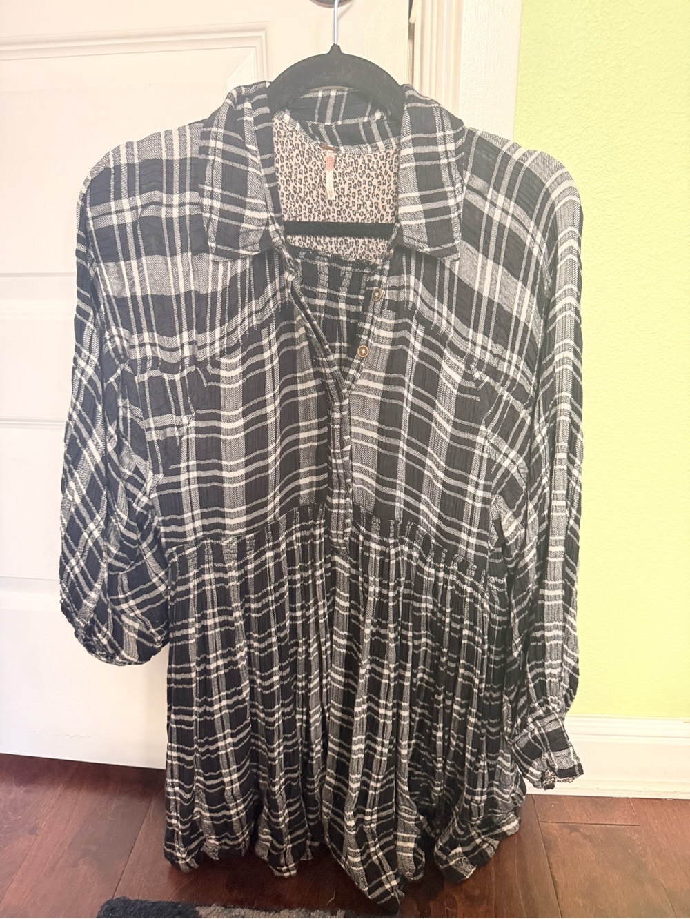Black & White Plaid Button-Front Women's Dress